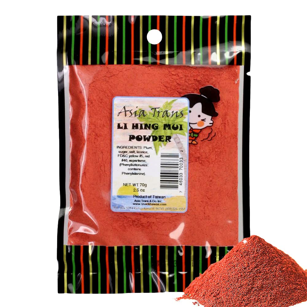 Asia Trans Li Hing Mui Crack Seed Plum Powder | Hawaiian Favorite | Sweet, Sour, & Salty Dried Asian Umeboshi Topping for Desserts and Snacks (2.5 oz)
