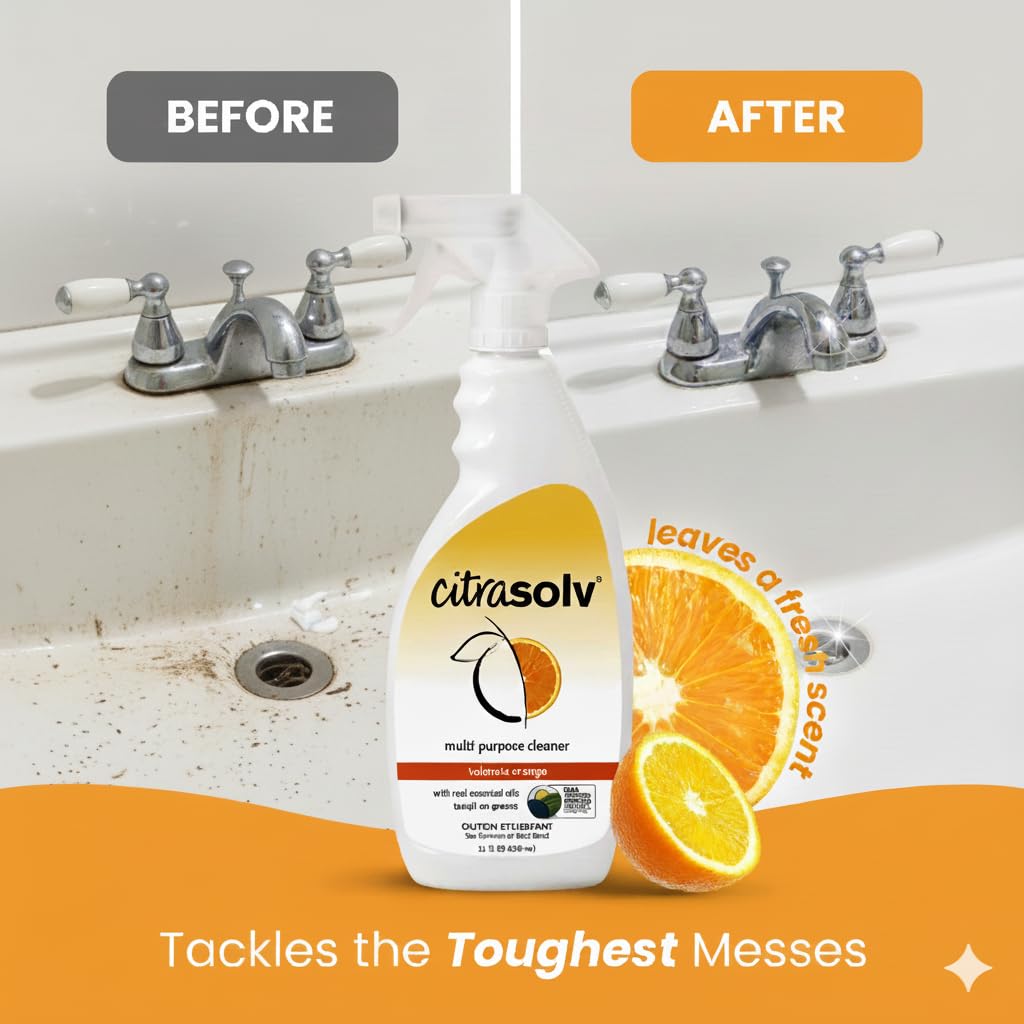 Citra Solv All Purpose Cleaning Spray - Powerful Citrus Degreaser for Kitchen & Bathroom, Multi-Surface Cleaner, No Harsh Chemicals, Valencia Orange