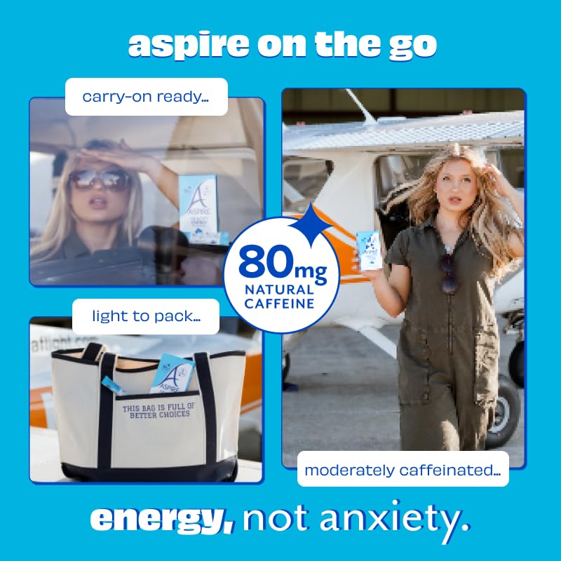ASPIRE® Blue Burst, Healthy Energy Powder Sticks 80mg Natural Caffeine, Zero Sugar No Carbs Keto Friendly, 10 Stick Packs with Vitamins B & C, Zero