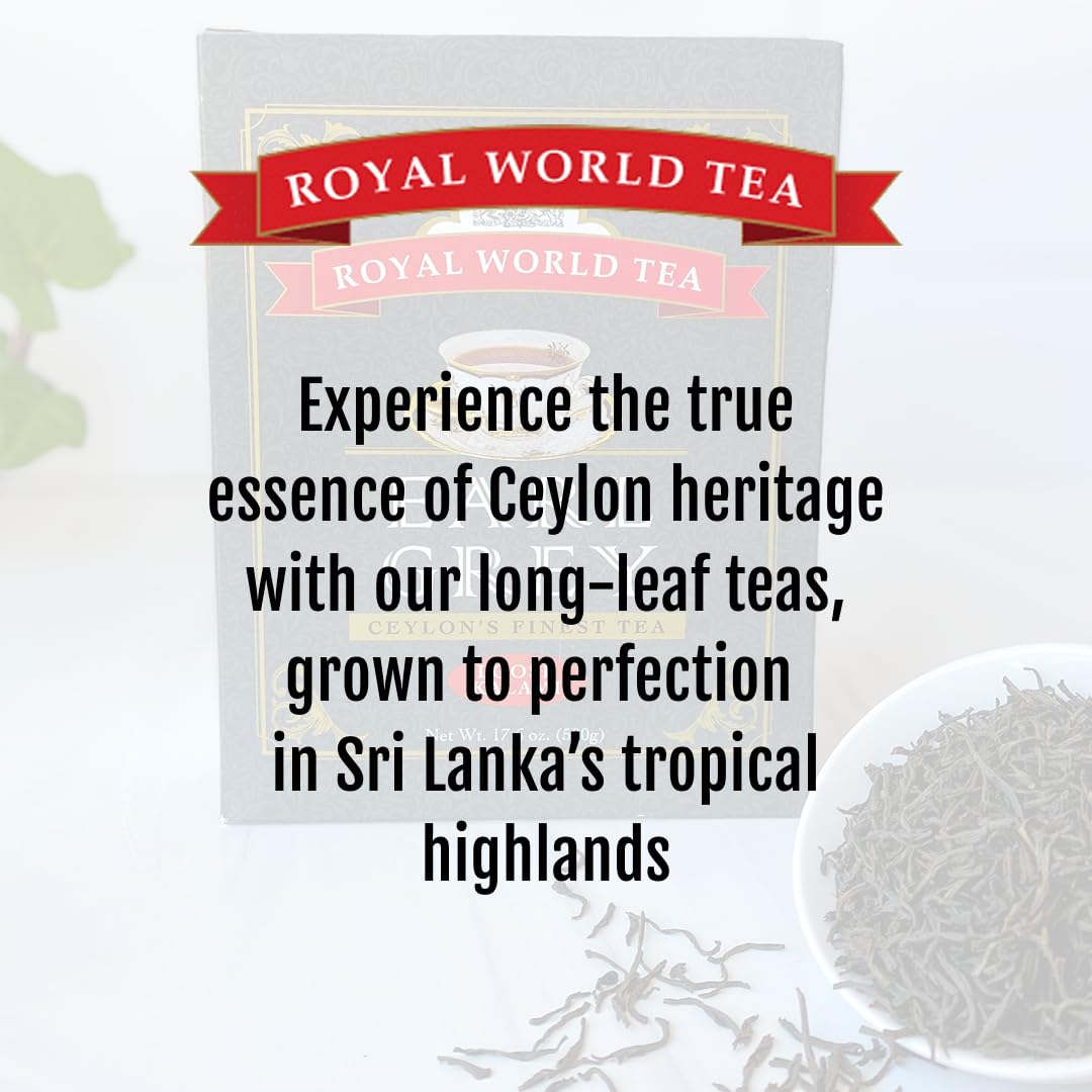 Royal World Loose Leaf Earl Grey Tea - Premium Blend of Bergamot & Ceylon Black Tea - Ideal for London Fog & Iced Drinks - Perfect for Recipes