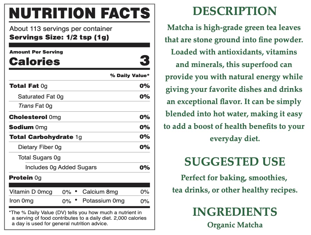 Chérie Sweet Heart Organic Matcha Powder - Matcha Green Tea Powder For Cooking, Baking, Latte, Smoothie, Hot & Iced Drinks - Antioxidant-Rich, Helps