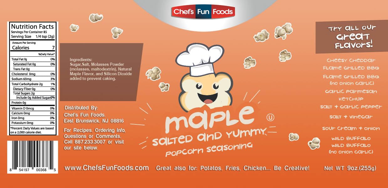 Popcorn Salted Maple Flavor 12 OZ | Kosher Food for Restaurants and Home Cooks | No MSG or Fillers | Great for Popcorns, Fried Foods, BBQ, Chicken