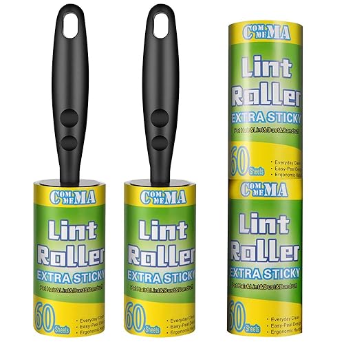 COMMEMA Lint Rollers for Pet Hair Extra Sticky, Pet Hair Remover Set Brush for Dog & Cat Hair Removal, Clothes, Furniture, 2 Handles with 4 Refills