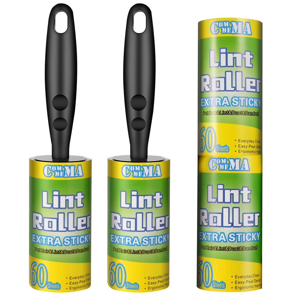 COMMEMA Lint Rollers for Pet Hair Extra Sticky, Pet Hair Remover Set Brush for Dog & Cat Hair Removal, Clothes, Furniture, 2 Handles with 4 Refills