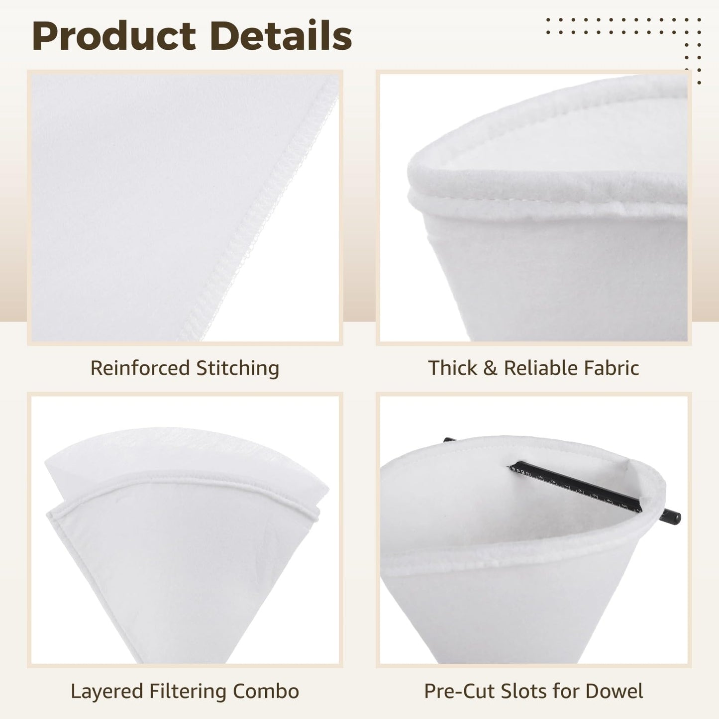 18 PCS Maple Syrup Filters Set, 3 Pcs Heavy Duty Boiling Filters & 15 Pcs Thin Non-Woven Fabric Pre Filter, Deep Cone-Shaped Strainers for Syrup, Oil