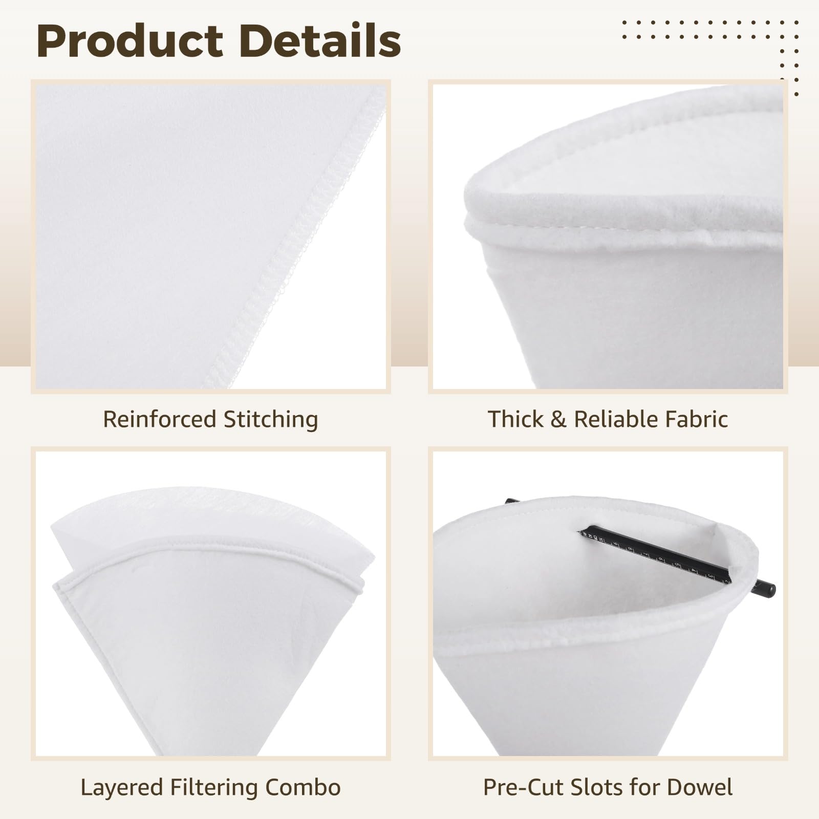 18 PCS Maple Syrup Filters Set, 3 Pcs Heavy Duty Boiling Filters & 15 Pcs Thin Non-Woven Fabric Pre Filter, Deep Cone-Shaped Strainers for Syrup, Oil