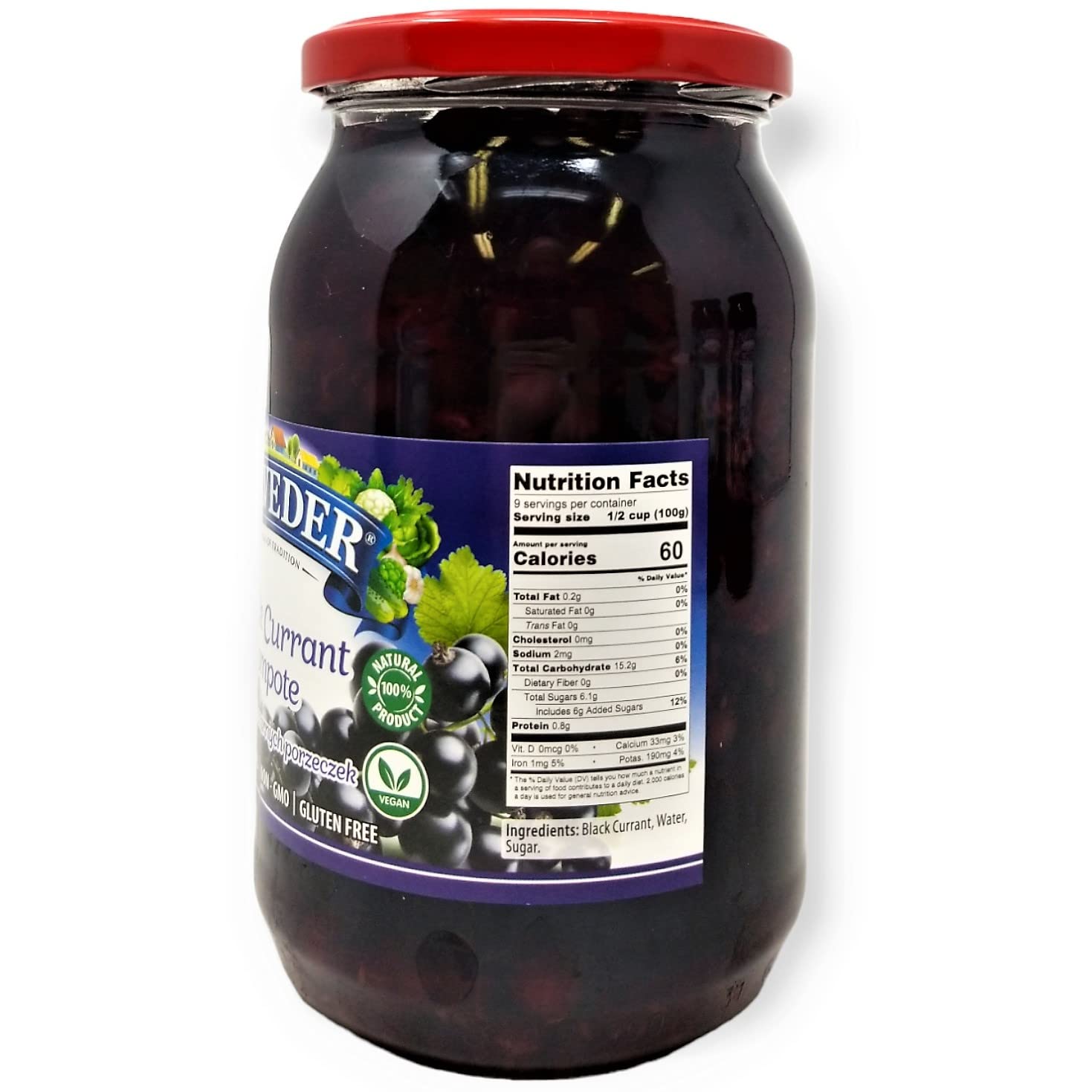 Belveder Blackcurrant Compote, No Preservatives Added, Non-GMO, Gluten Free and Vegan 31.74 Oz Pack of 1