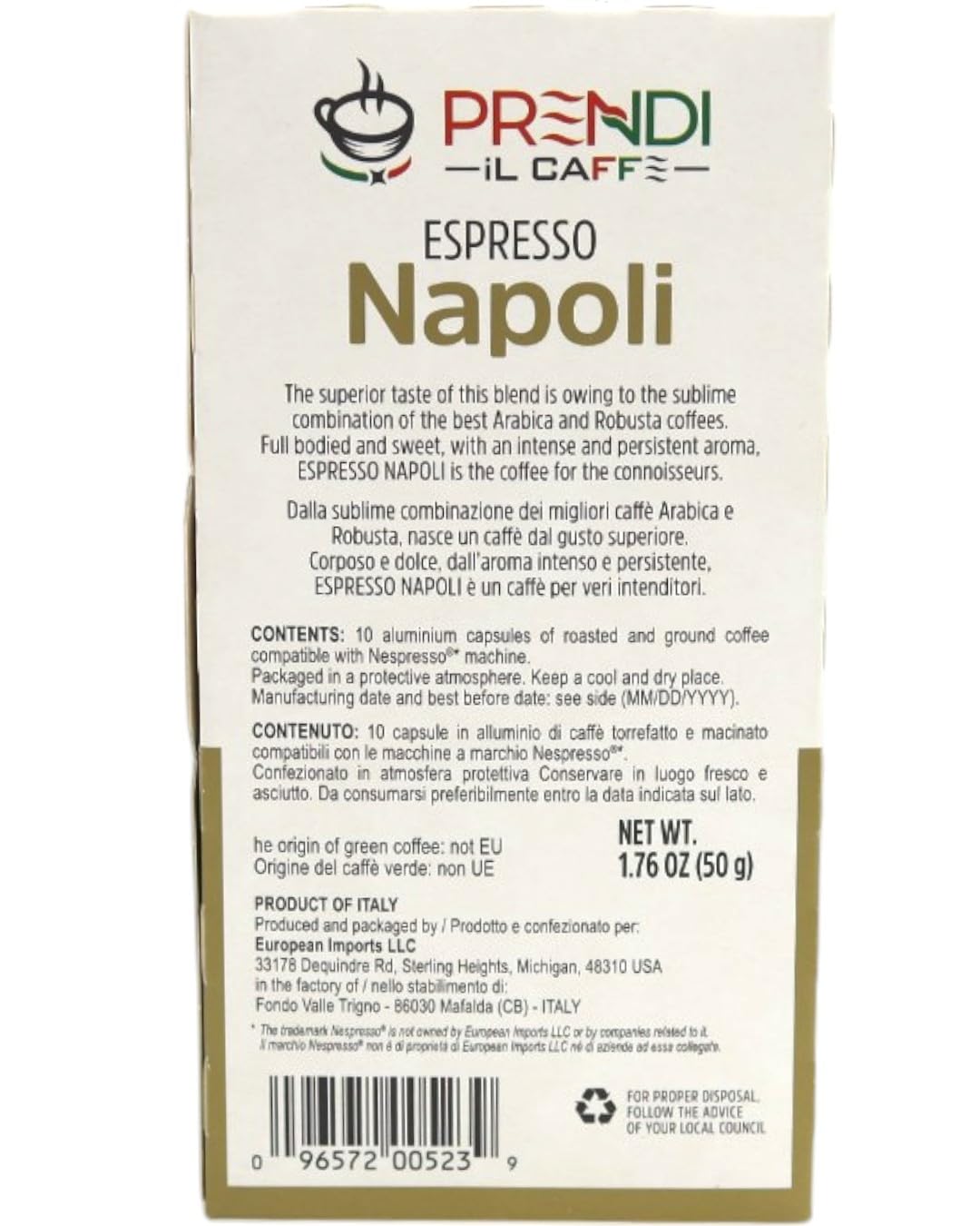 Prendi iL Caffe-Aluminium Capsules Prendi Espresso Napoli Medium Roast - 100 Count