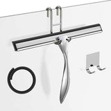 Shower Squeegee for Glass Door 12-Inch Stainless Steel Bathroom Squeegee Window Wiper, Includes Shower Door Hook, Adhesive Hook, and Spare Silicone