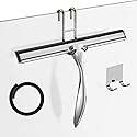 Shower Squeegee for Glass Door 12-Inch Stainless Steel Bathroom Squeegee Window Wiper, Includes Shower Door Hook, Adhesive Hook, and Spare Silicone