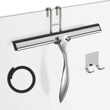Shower Squeegee for Glass Door 12-Inch Stainless Steel Bathroom Squeegee Window Wiper, Includes Shower Door Hook, Adhesive Hook, and Spare Silicone