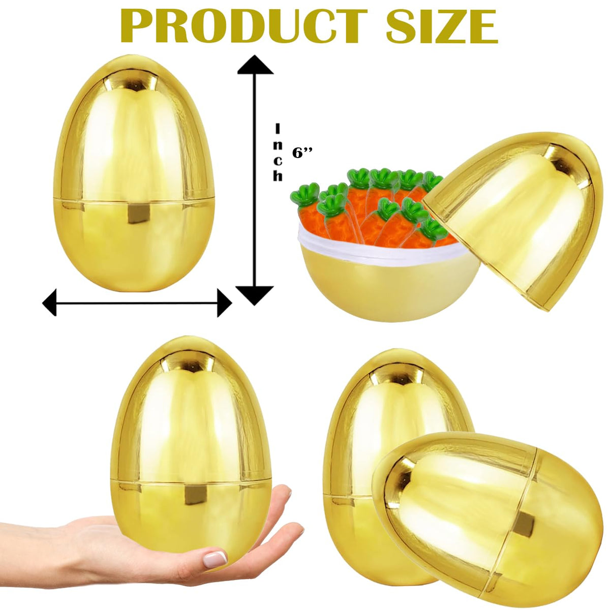 Chochkees 6 Inch Jumbo Golden Easter Eggs 12 Pack Metallic Gold, Goodie Basket Prize, Eggs, 6" Inch (12-Pack)