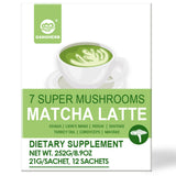 GANOHERB Mushroom Matcha Powder Latte Mix, 7.4 Ounce, 7 Superfood Mushrooms with 25% Beta-Glucans, Lions Mane, Reishi, Chaga, Coconut Powder