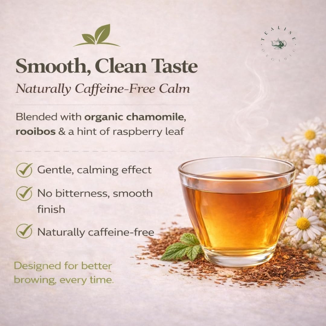 Organic Calm & Relax Herbal Tea Bags - Chamomile Tea Bags, Rooibos & Raspberry Leaf - 100 Plant-Based Tea Bags - Caffeine Free Sleep & Relaxation