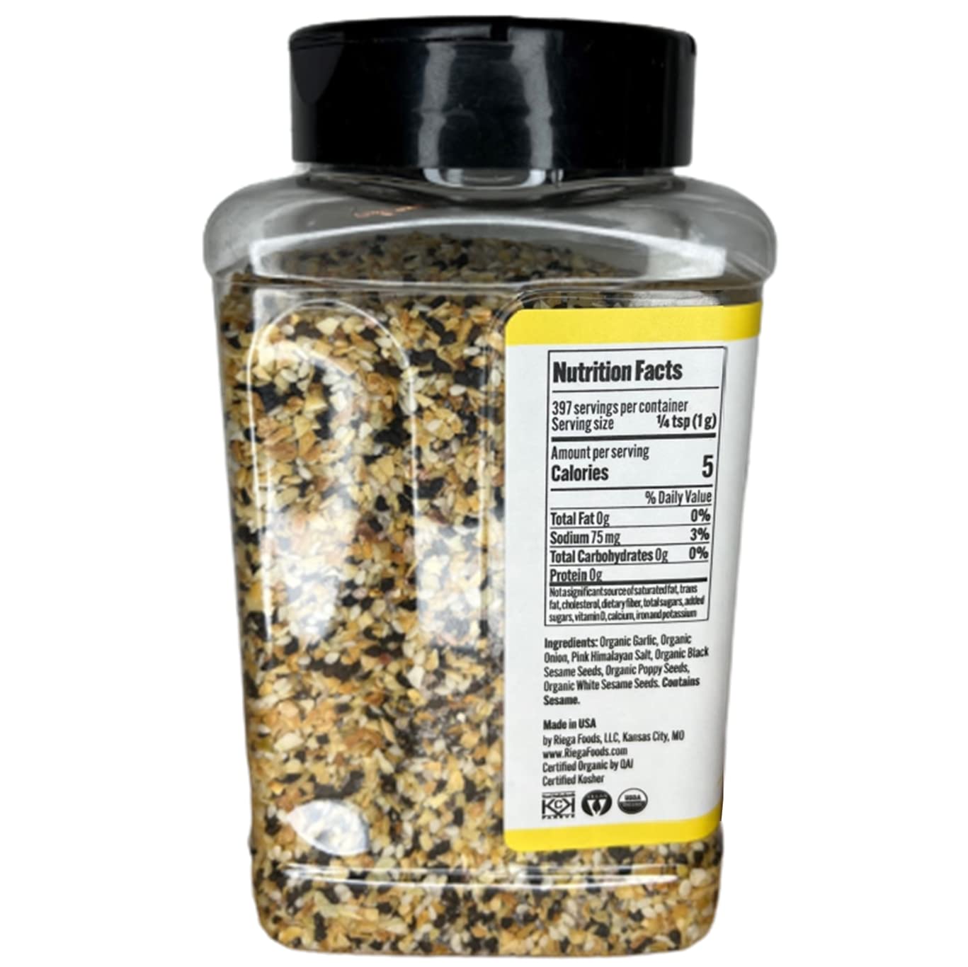 Riega Everything Bagel Seasoning Blend, Organic Spice Mix with Garlic, Onion, Salt, Sesame, and Poppy Seeds, 14 oz