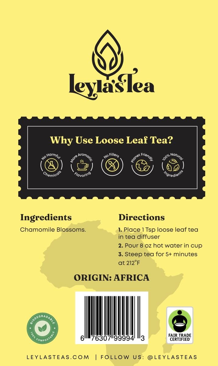 Chamomile Tea Loose Leaf | Organic Chamomile Blossom Tea | Premium Quality for Outstanding Taste and Sweet Floral Aroma | Eco-Conscious Biodegradable