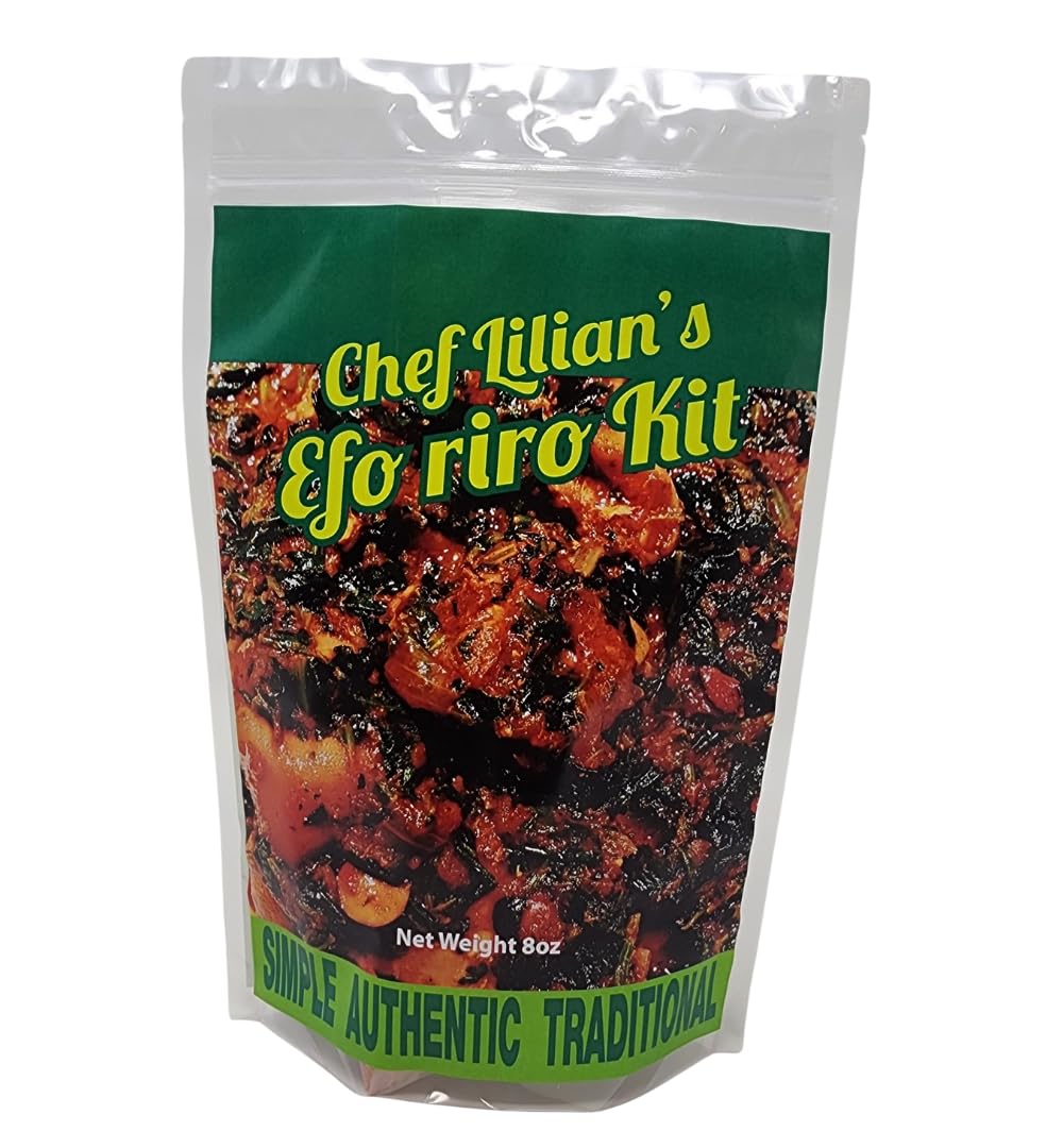 Chef Lilian's Efo Riro Kit- Nigerian West African Soup Kit with Pepper mix, Iru (locust bean), Crayfish, Seasoning Cubes, Hot Chili powder