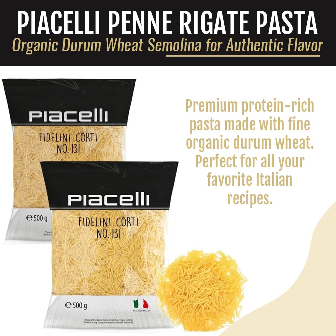 Piacelli Short fidelini pasta - Protein Pasta Made from Fine Durum Wheat Semolina for Rich Flavor - Enjoy Organic Noodles in Your Favorite Recipes