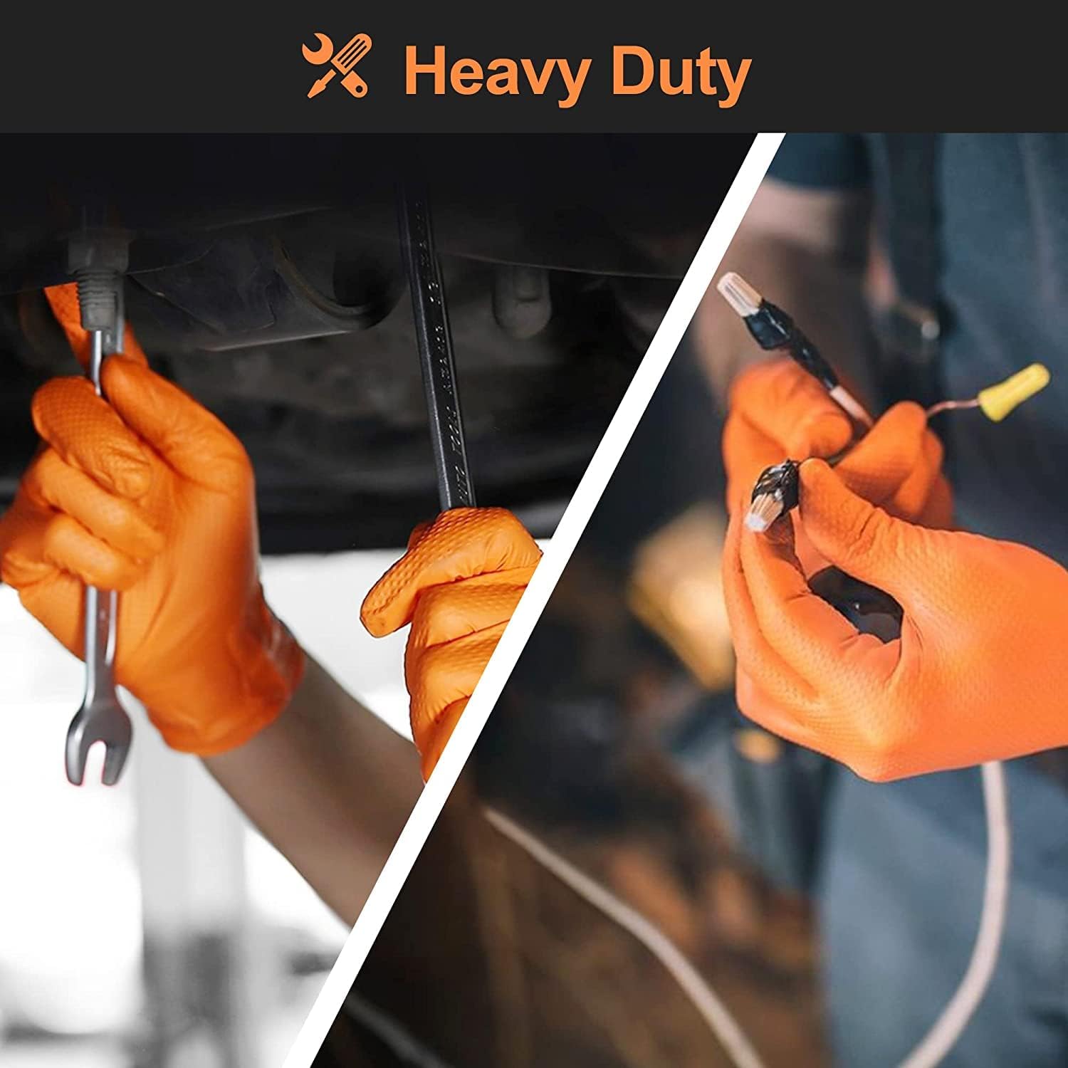 HandCare Orange 8 Mil Nitrile Disposable Gloves, Latex-Free, Diamond Textured Grip for Mechanic, Work & Cleaning Use