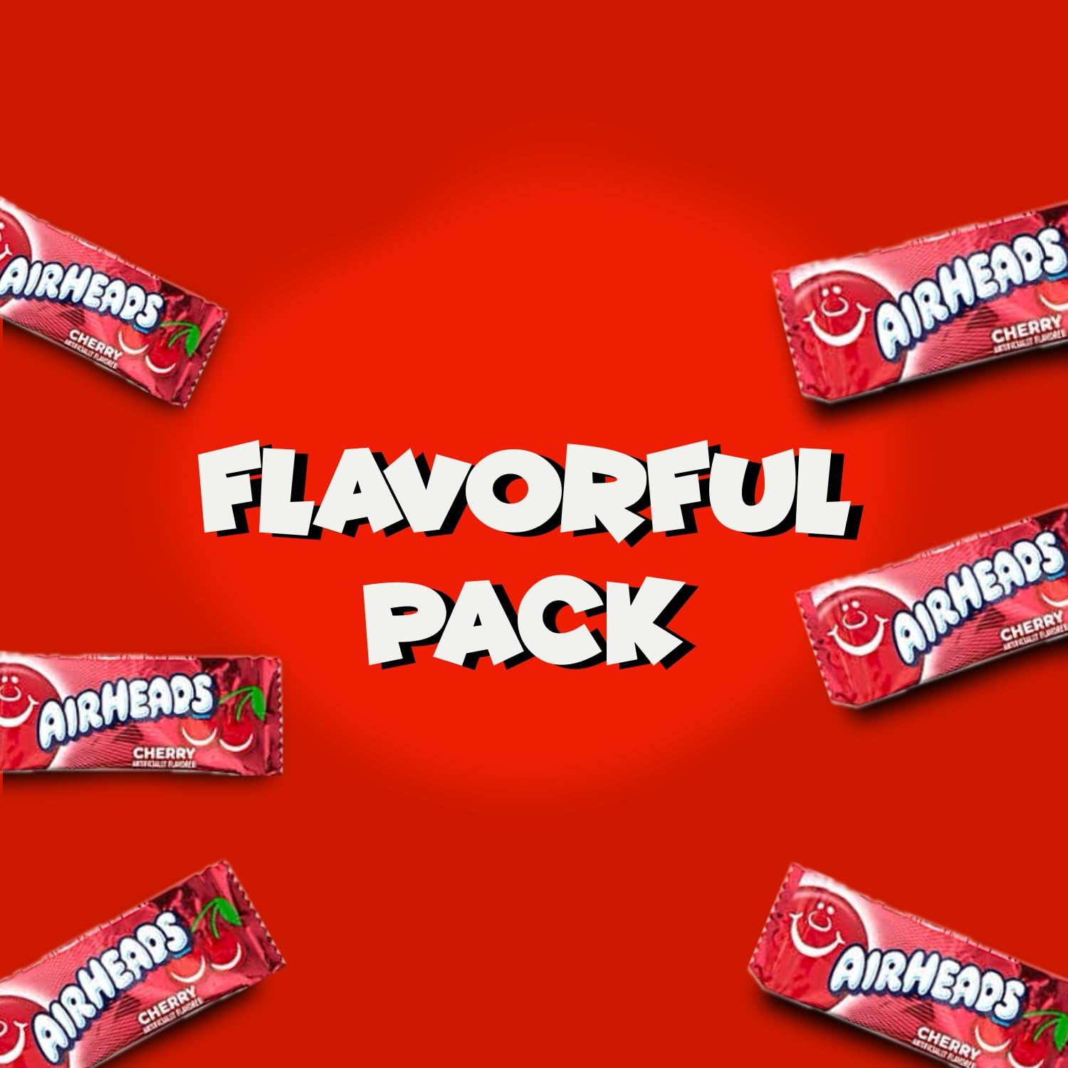 Airheads Candy Mini Bars, Cherry Flavor, 80 Pieces Bulk Bag, Individually Wrapped Non-Melting Chewy Fruit Taffy, Gluten Free, Perfect for Birthdays