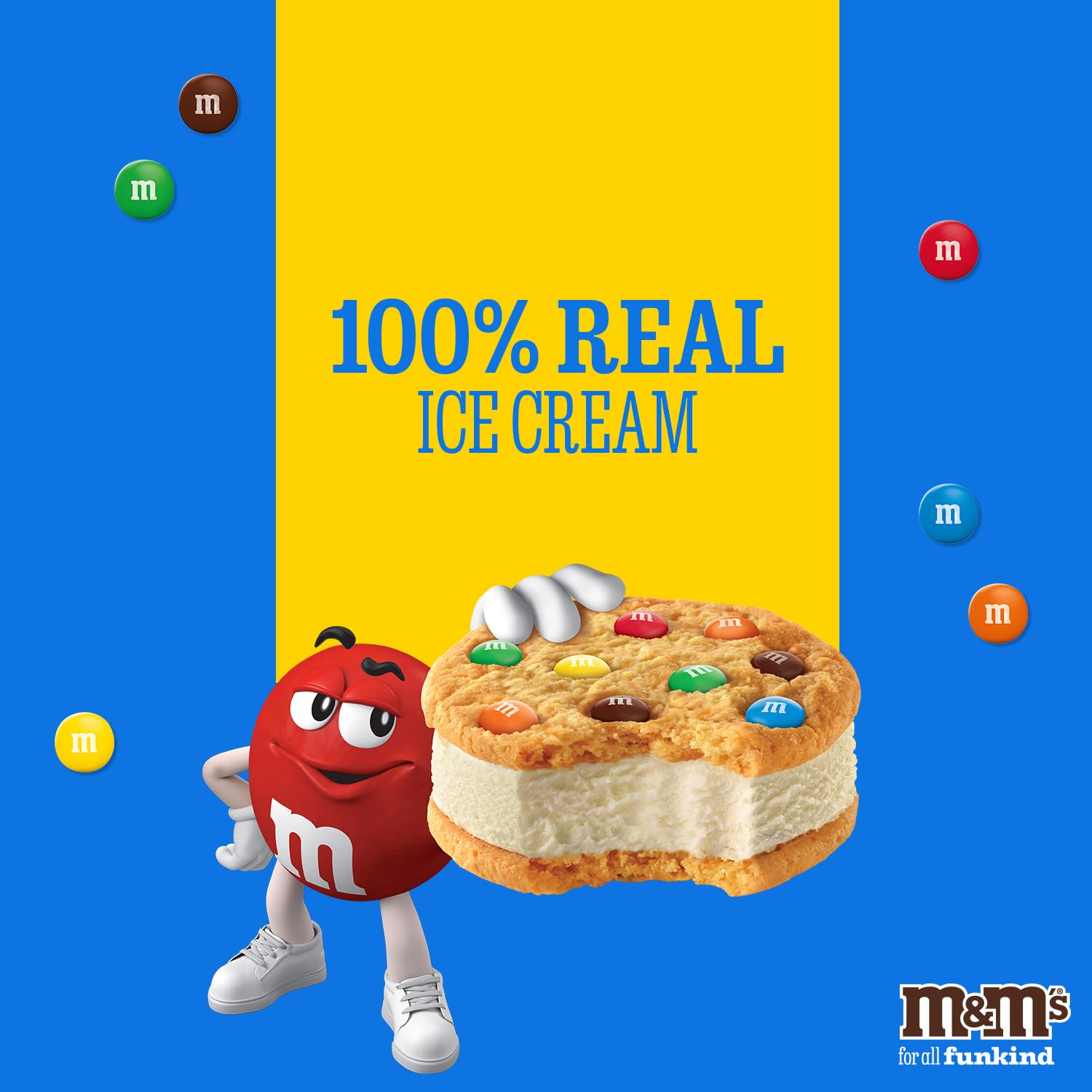 M&M'S Vanilla Ice Cream Cookie Sandwiches, Reduced Fat Vanilla Ice Cream Dessert Cookie Sandwich, 4 Pack, 4 Oz