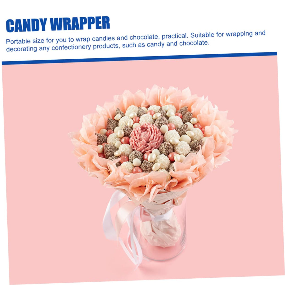 Ciieeo 50Pcs Chocolate Wrapping Cups for DIY Bouquets Holders for Valentines Day and Dustproof Packaging for Chocolates and Candies