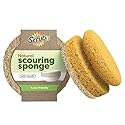 SCRUBIT Natural Scouring Pads, Eco Friendly Scrubbing Sponges for Kitchen Cleaning and Dishes, Non-Scratch Dish Scrubber with Easy-Grip Sponge Handle