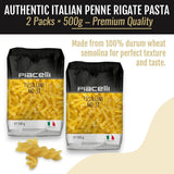 Piacelli Fusillini Pasta - Protein Pasta Made from Fine Durum Wheat Semolina for Rich Flavor - Enjoy Organic Noodles in Your Favorite Recipes