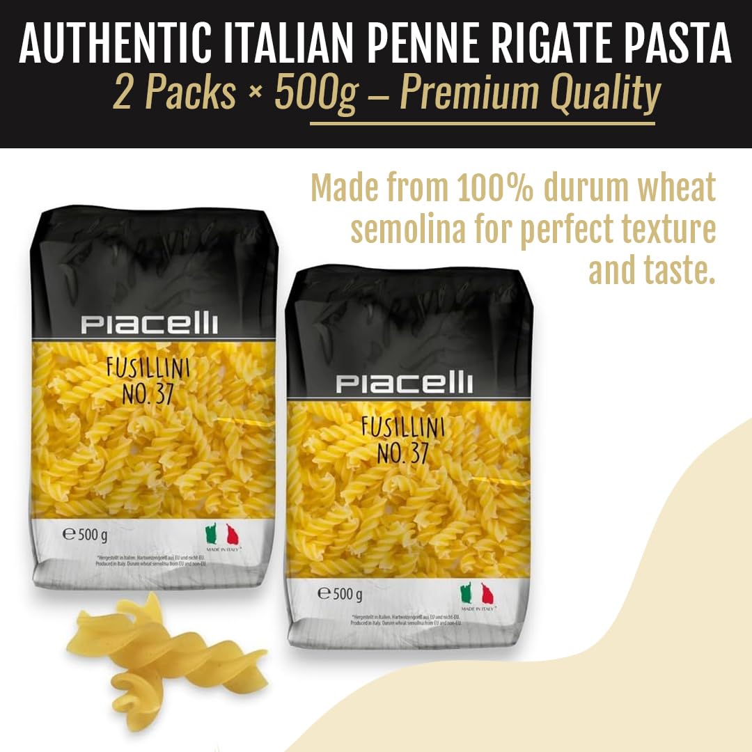 Piacelli Fusillini Pasta - Protein Pasta Made from Fine Durum Wheat Semolina for Rich Flavor - Enjoy Organic Noodles in Your Favorite Recipes