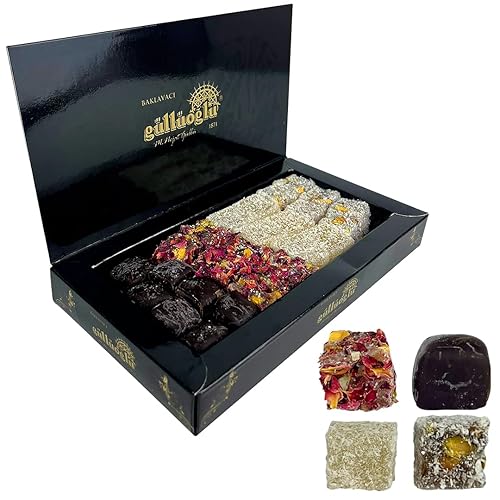 Güllüoglu Gourmet Delight Series: Sultan’s Confections Assorted Turkish Delight, 8.8oz - 250gr (Pack of 1), Chocolate-Pistachio-Bergamot-Orange-Rose