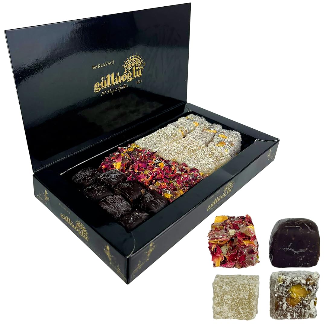 Güllüoglu Gourmet Delight Series: Sultan’s Confections Assorted Turkish Delight, 8.8oz - 250gr (Pack of 1), Chocolate-Pistachio-Bergamot-Orange-Rose