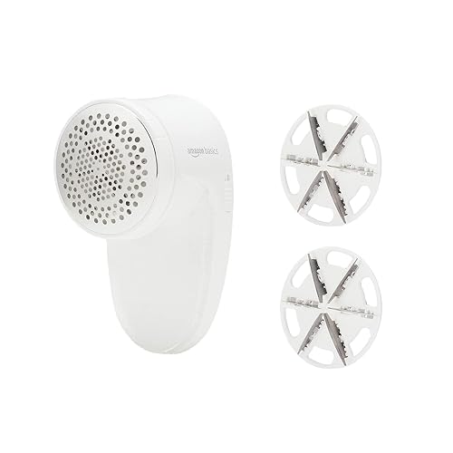 Amazon Basics Battery Operated Fabric Shaver for Clothes, Remove Pilling, Lint and Fuzz Removal, 6-Leaf Blades with Safety Lock, Portable, Includes 2