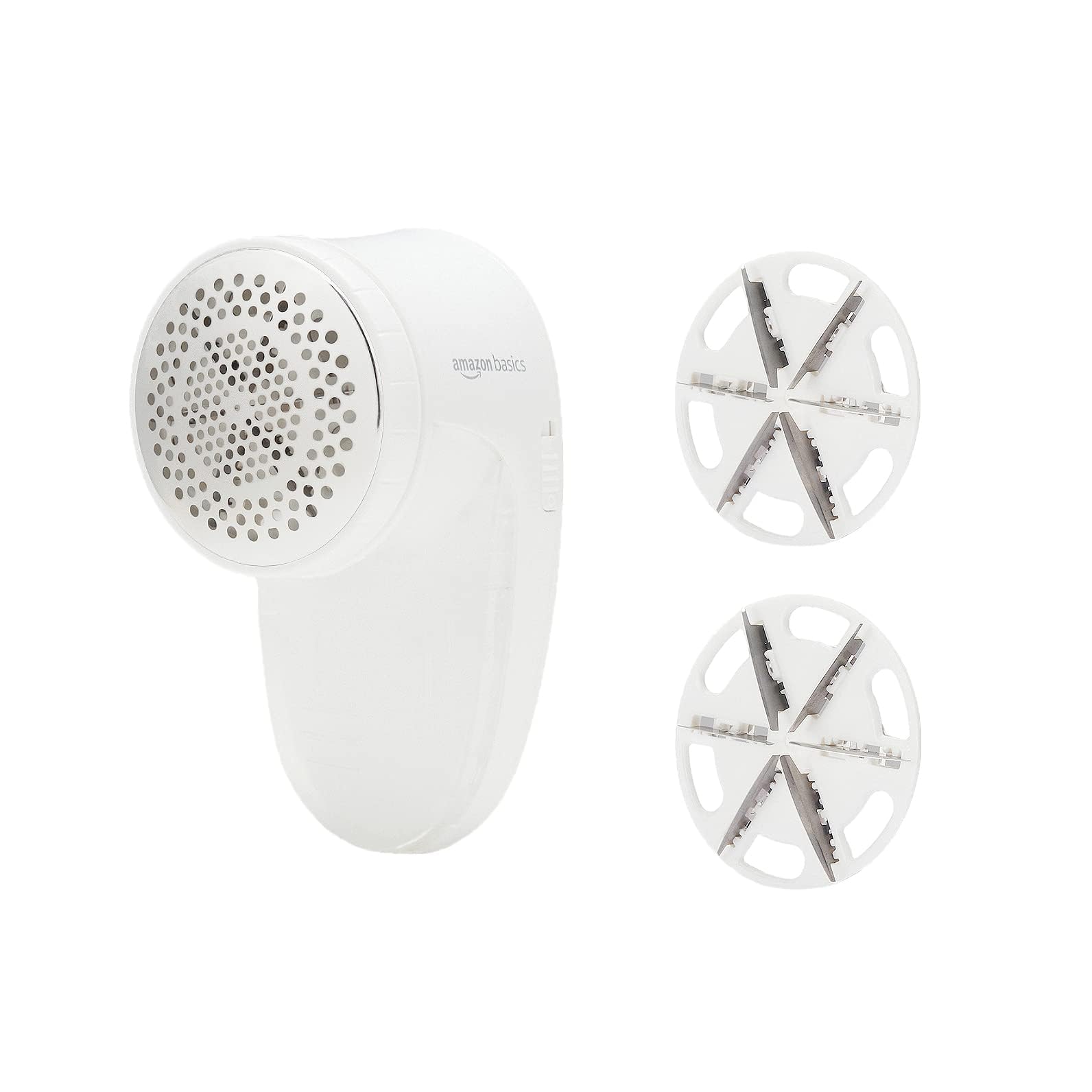 Amazon Basics Battery Operated Fabric Shaver for Clothes, Remove Pilling, Lint and Fuzz Removal, 6-Leaf Blades with Safety Lock, Portable, Includes 2