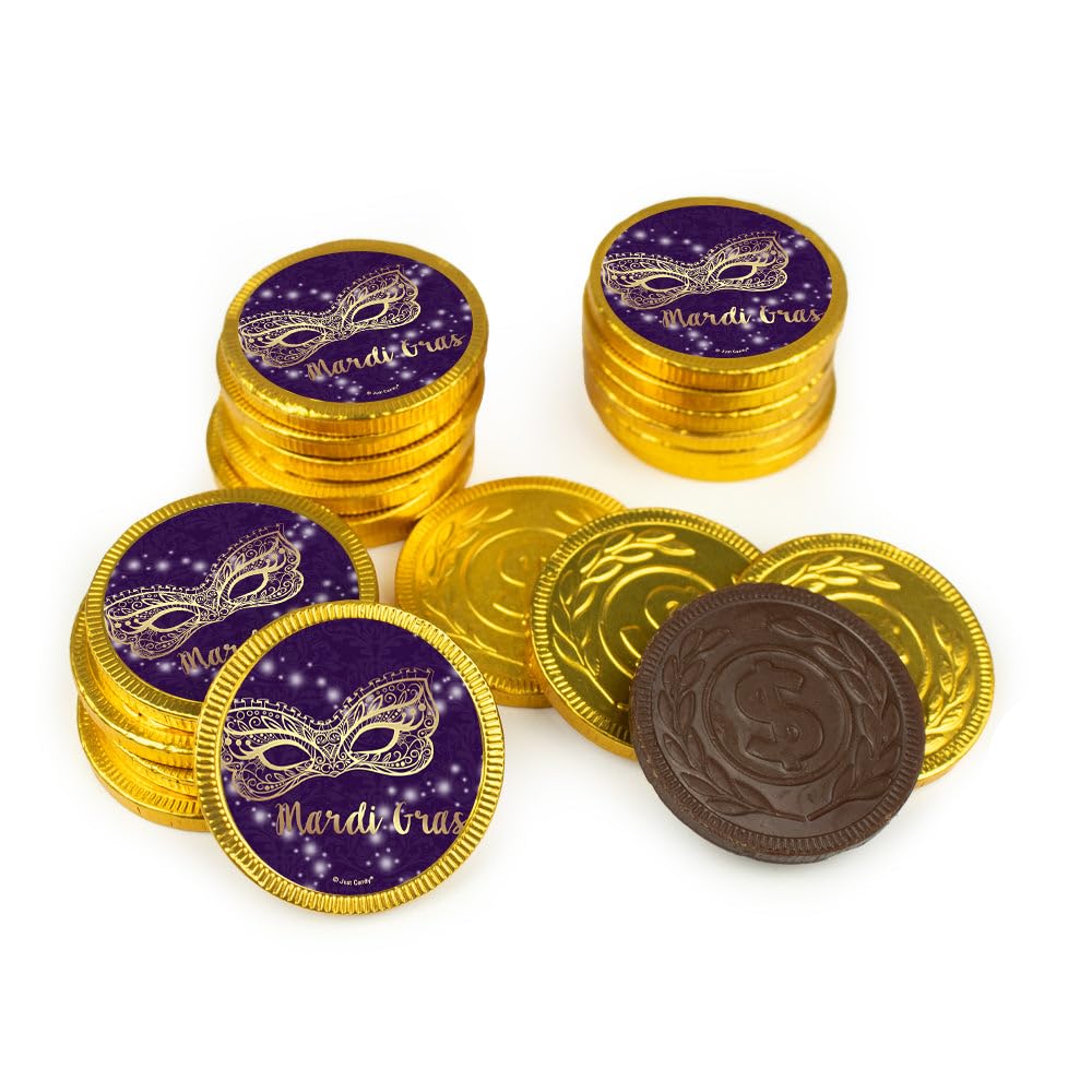 80ct Mardi Gras Candy Chocolate Coins Party Favors - Golden Elegance