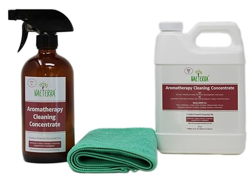 Naeterra Aromatherapy Cleaning Starter Kit - 32oz Plant-Based Concentrate, 16oz Amber Bottle, Funnel & Cloth - Legendary Apothecary Botanical Blend
