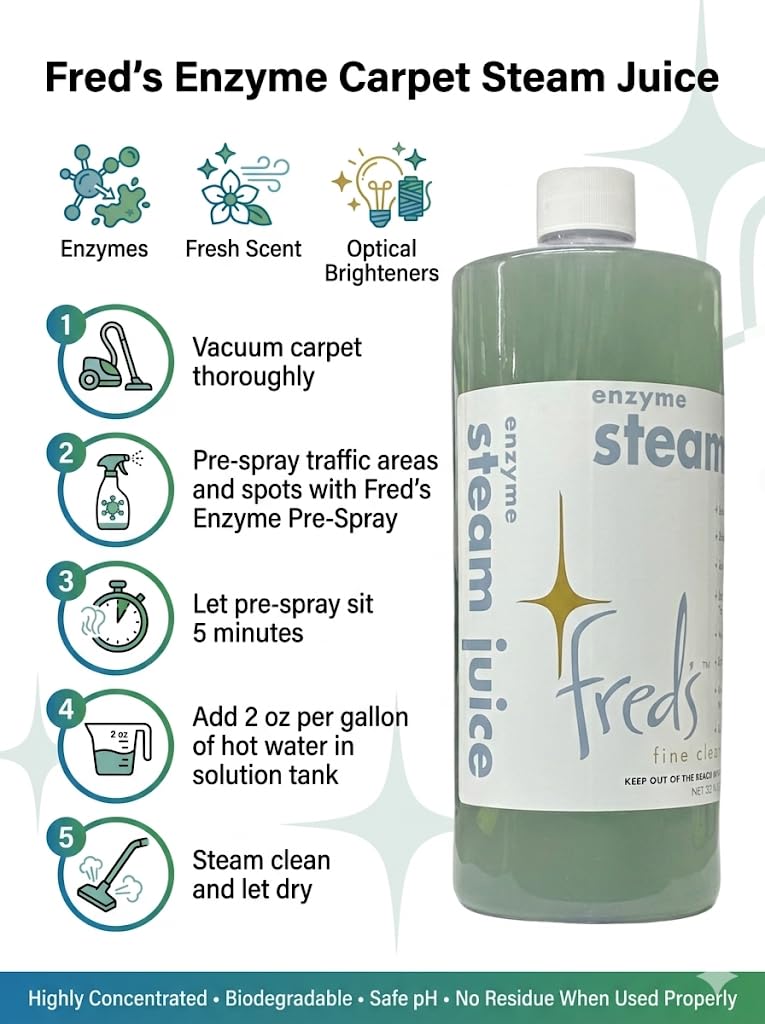 Fred's Enzyme Carpet Steam Juice - for Home Carpet Cleaning Machines, Deep-Cleaning & Pet-Stain Formula