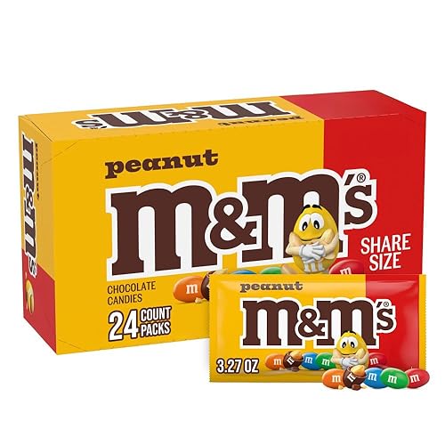 M&M’S Peanut Milk Chocolate Individually Wrapped Candy, Share Size Bulk Chocolate Candy for Movies, Party Favors, 78.48 Oz, 24 Ct