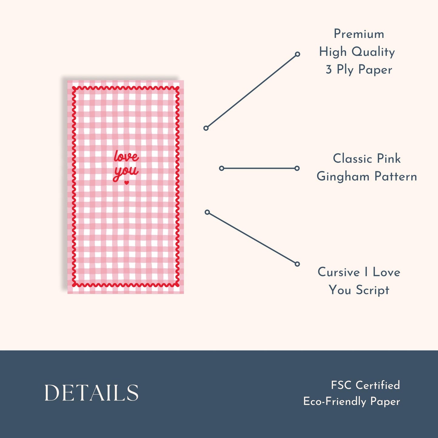 Bonjour Fête Gingham Valentine’s Day Guest Towels | Pink “Love You” Napkins for Galentine’s Parties, Girls Night & Bridal Showers | Paper Party