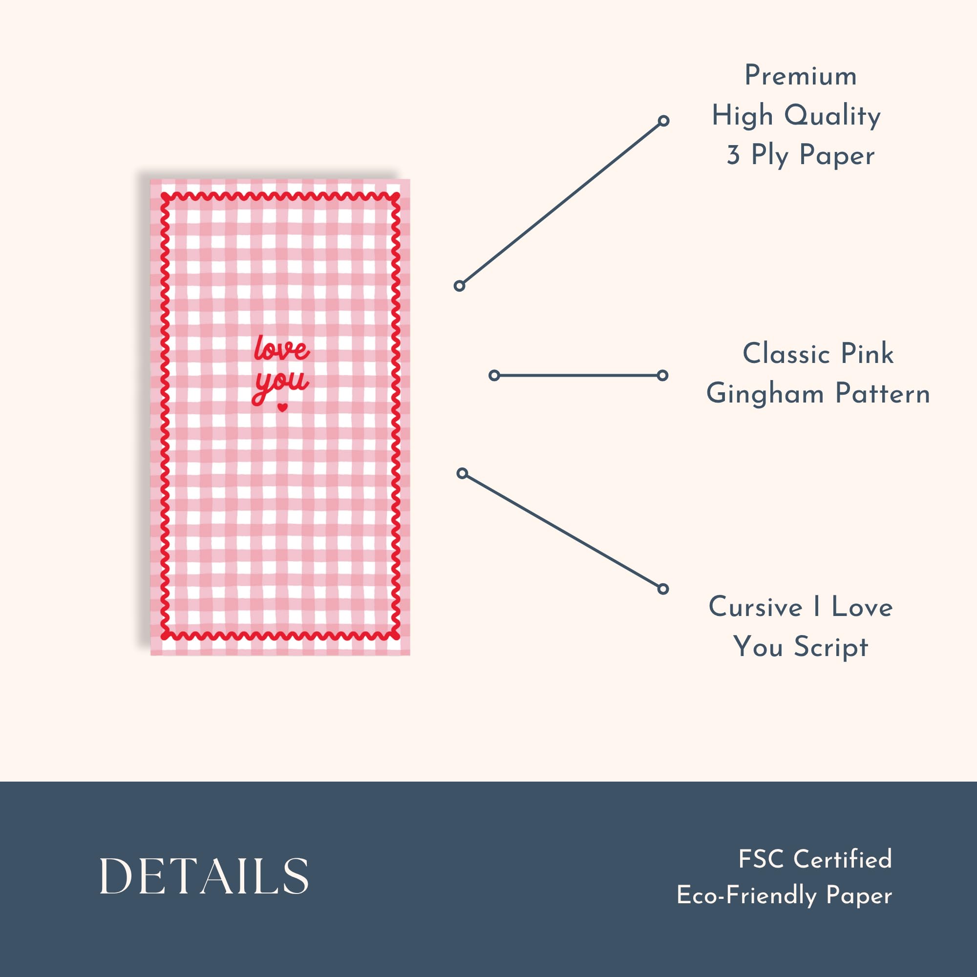 Bonjour Fête Gingham Valentine’s Day Guest Towels | Pink “Love You” Napkins for Galentine’s Parties, Girls Night & Bridal Showers | Paper Party