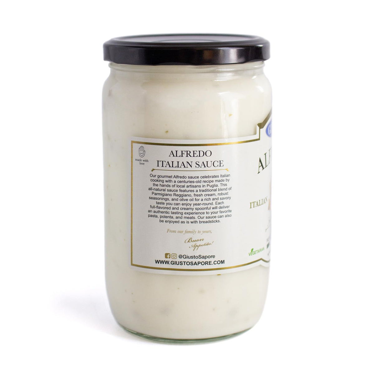 Giusto Sapore Traditional Italian Pasta Sauce 24oz - All Natural Non GMO Italian Premium Gourmet Brand - Made in Italy and Family Owned (Alfredo