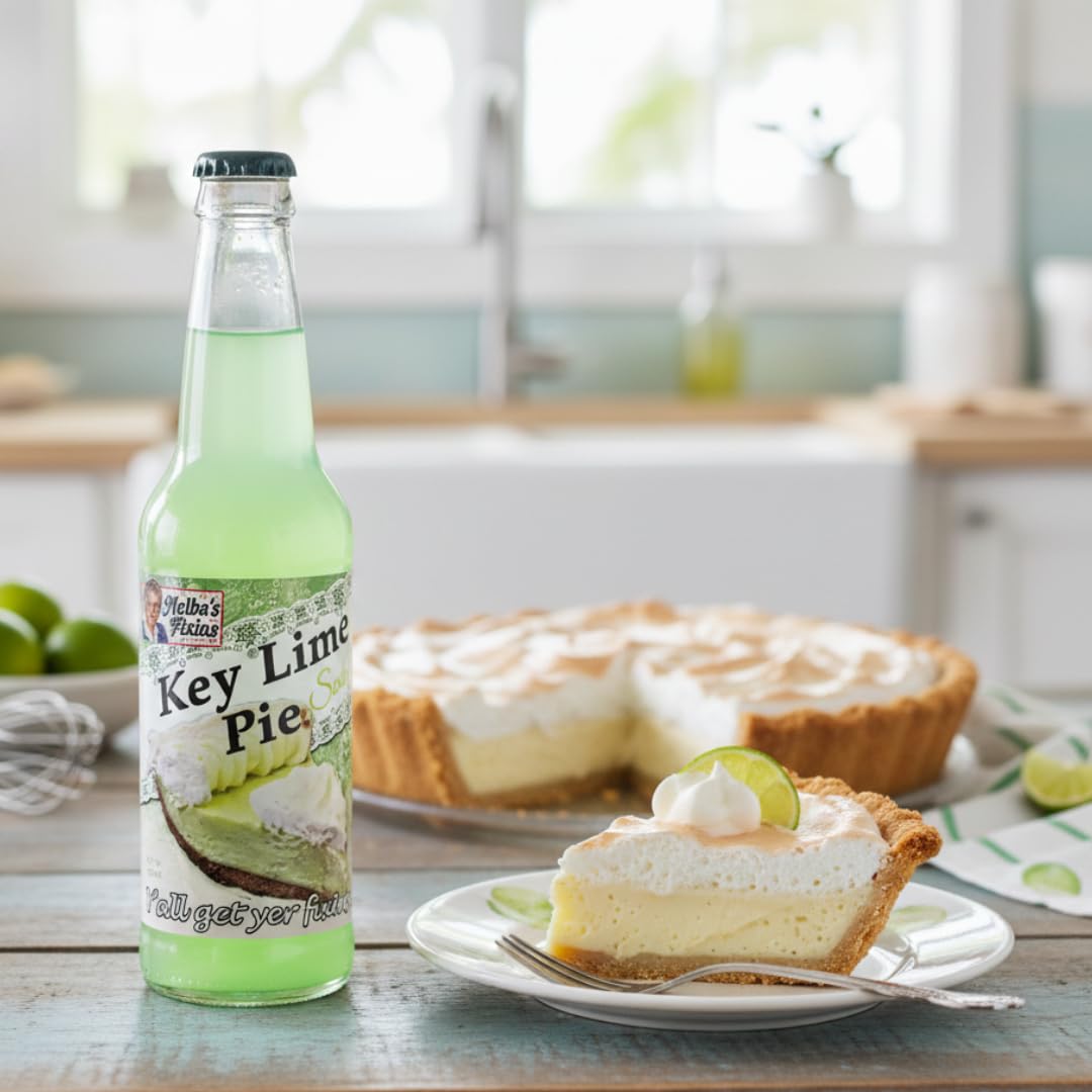 Rocket Fizz Melba’s Fixins Key Lime Pie Soda Flavor | Cane Sugar | Craft Soda Pop Drinks | 12 oz in Glass Bottle (Single Bottle)