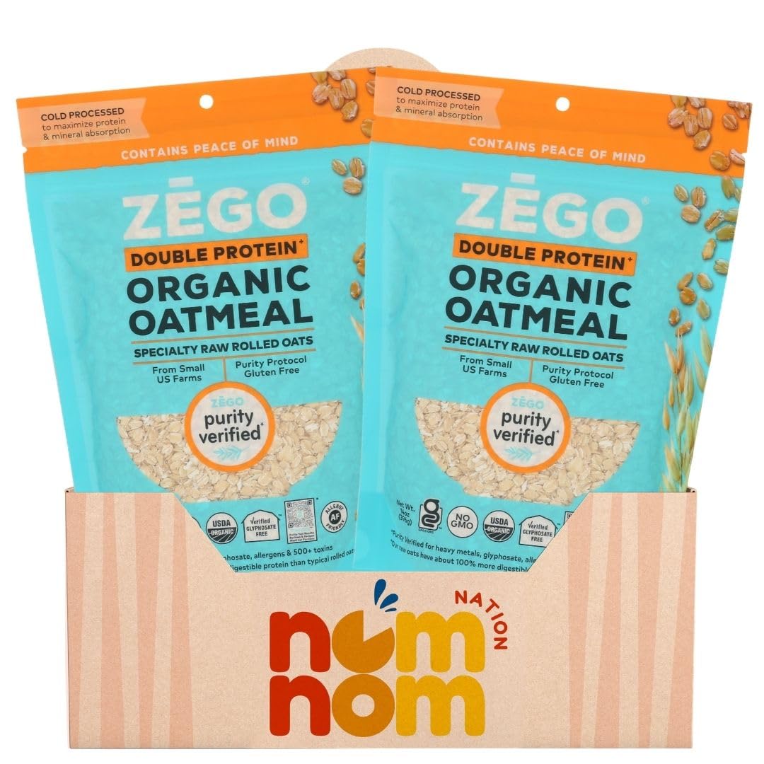 Zego Instant Hot Cereal - (Pack of 2, 14 oz) - Organic Breakfast Grain with Rolled Oats - Protein Blend for Morning and Overnight Use