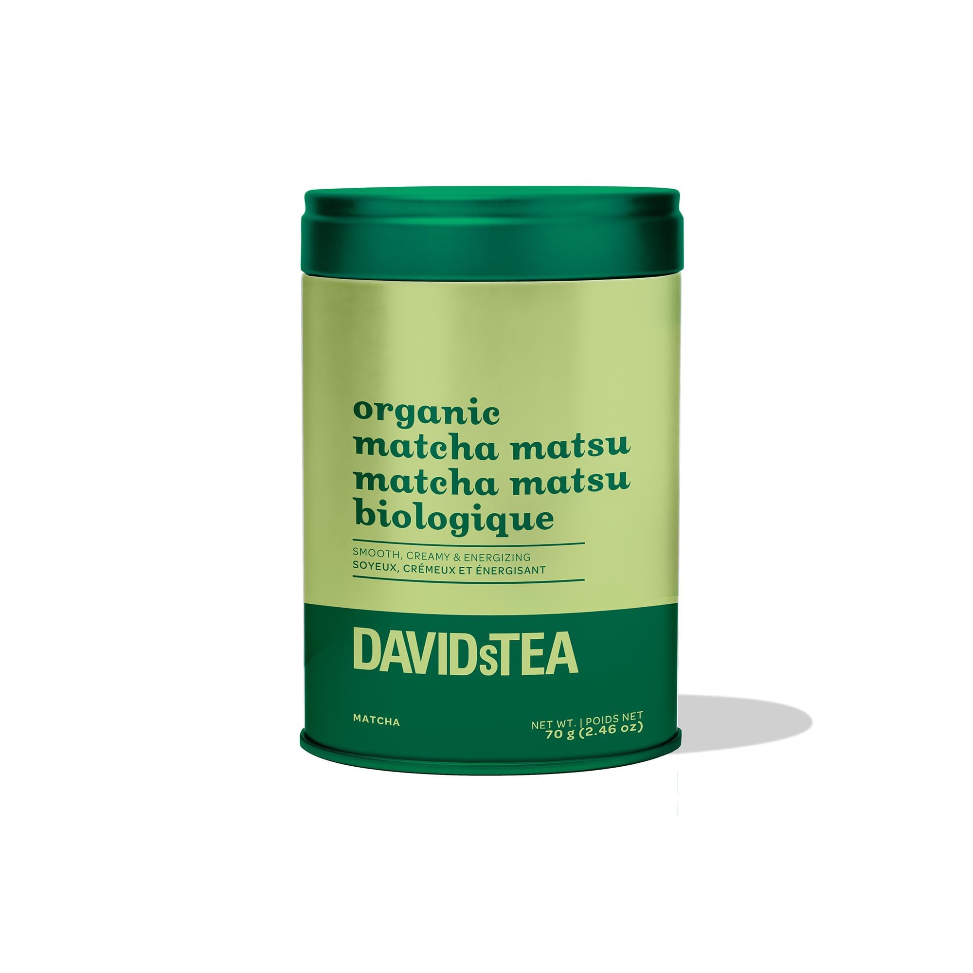 DAVIDsTEA Organic Matcha Matsu - All-Purpose Green Tea Matcha Powder - High Caffeine - 70g Iconic Tin - Smooth & Lively Perfect for Daily Rituals or