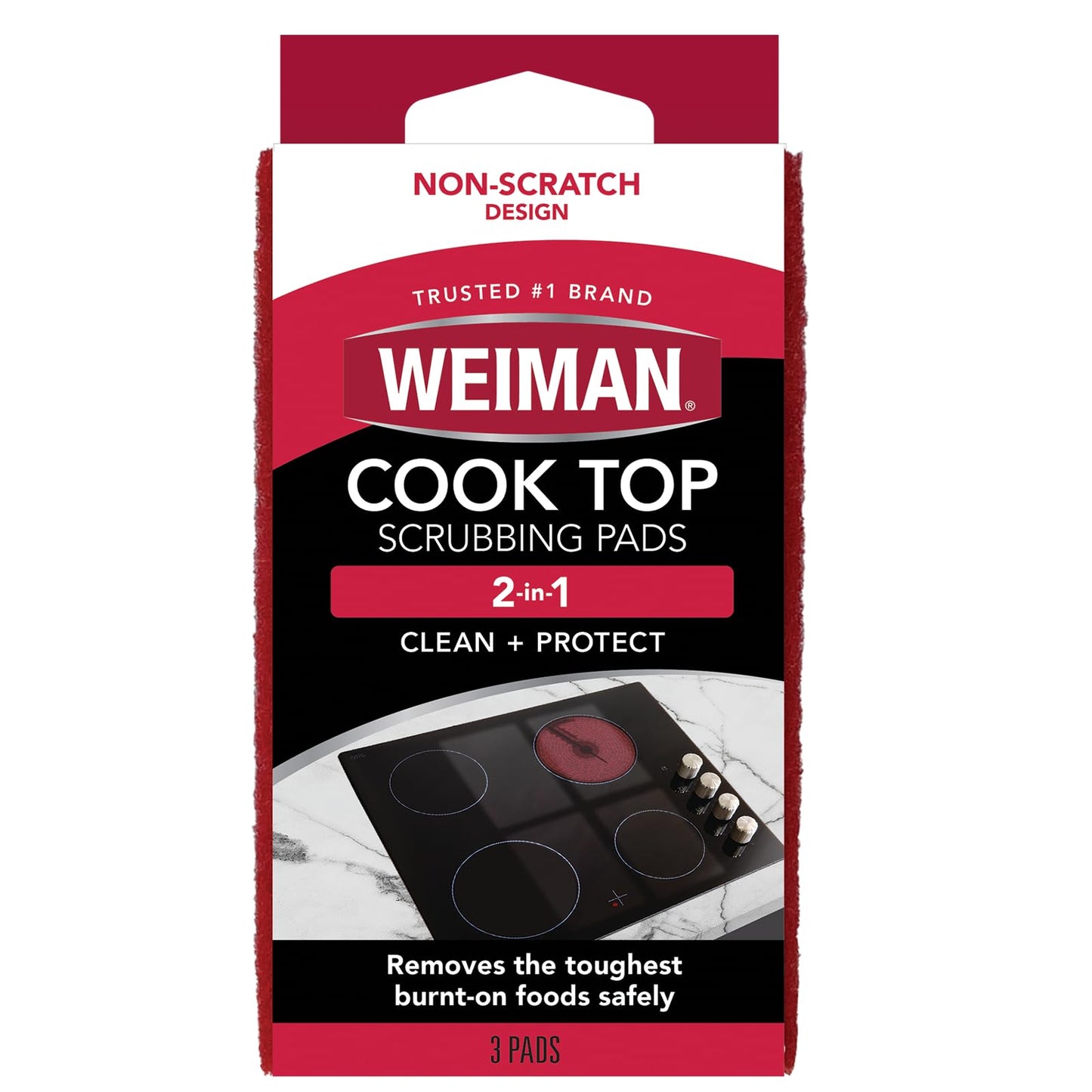 Weiman Cooktop Scrubbing Pads, 3 Count Scratch-Free Cleaning Pads for Cermaic, Glass Cooktop Surfaces, Removes Tough Burned-On Food & Residue