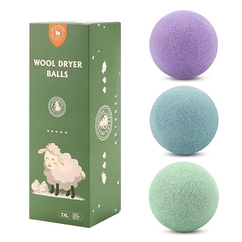 Wool Dryer Balls 3 Pack XL, Natural Fabric Softener New Zealand Wool?Handmade Organic Laundry Dryer Balls, Reusable 1000 Loads,Wrinkles Free, Shorten
