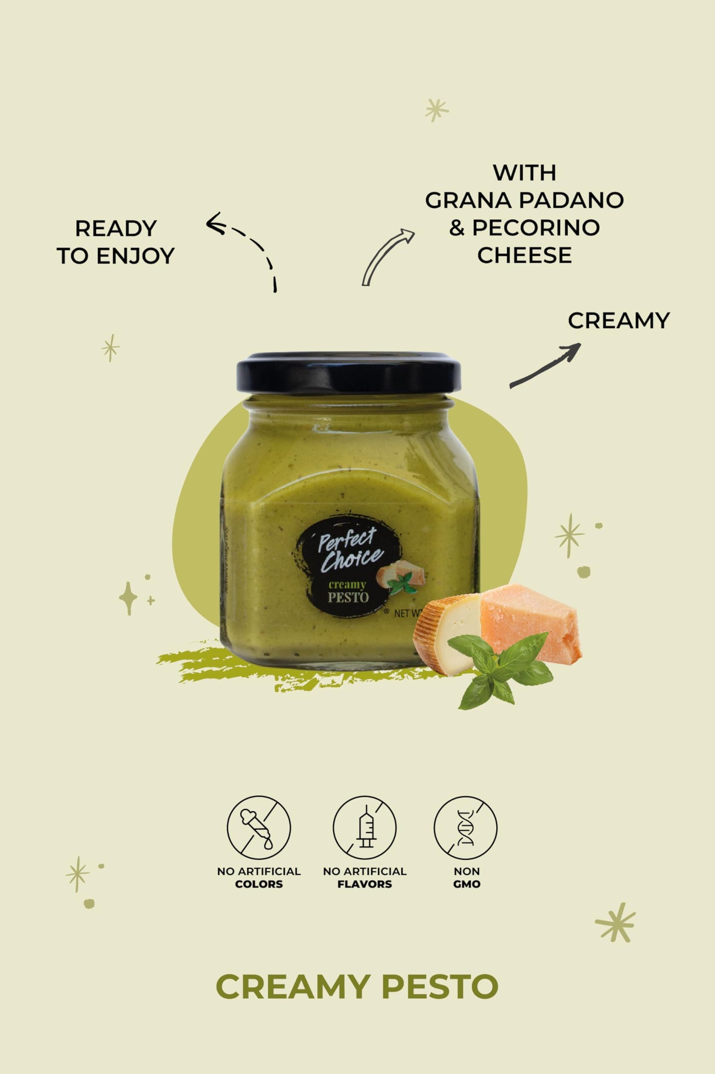 Perfect Choice Pesto Variety Pack - Gourmet Basil, Rosso & Creamy Flavored Pesto Sauce Set, Non-GMO Ingredients, Ready-to-Use Pasta Sauce, Versatile