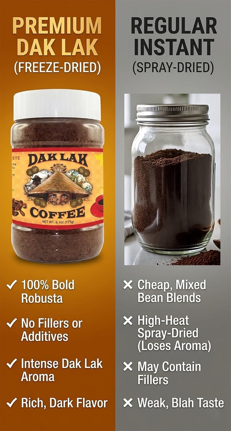 Dak Lak 100% Freeze Dried Vietnamese Instant Coffee, 175 Gram Jar