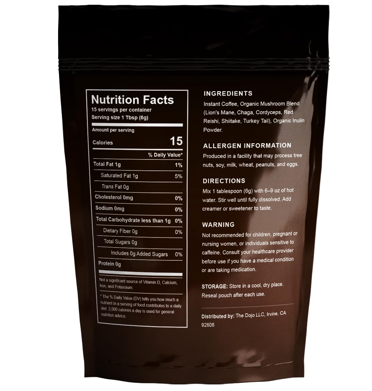 Kate Naturals Mushroom Coffee Instant (15 Servings, 3.17oz) Organic Lion's Mane, Chaga, Cordyceps, Red Reishi, Turkey Tail, Shiitake & Agave Inulin