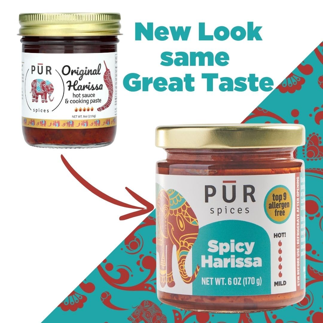PUR Spices Original Spicy Harissa Paste I Hot Sauce for Cooking and Dipping I Spicy Chili Pepper and Garlic Paste | Middle Eastern Inspired | Plant