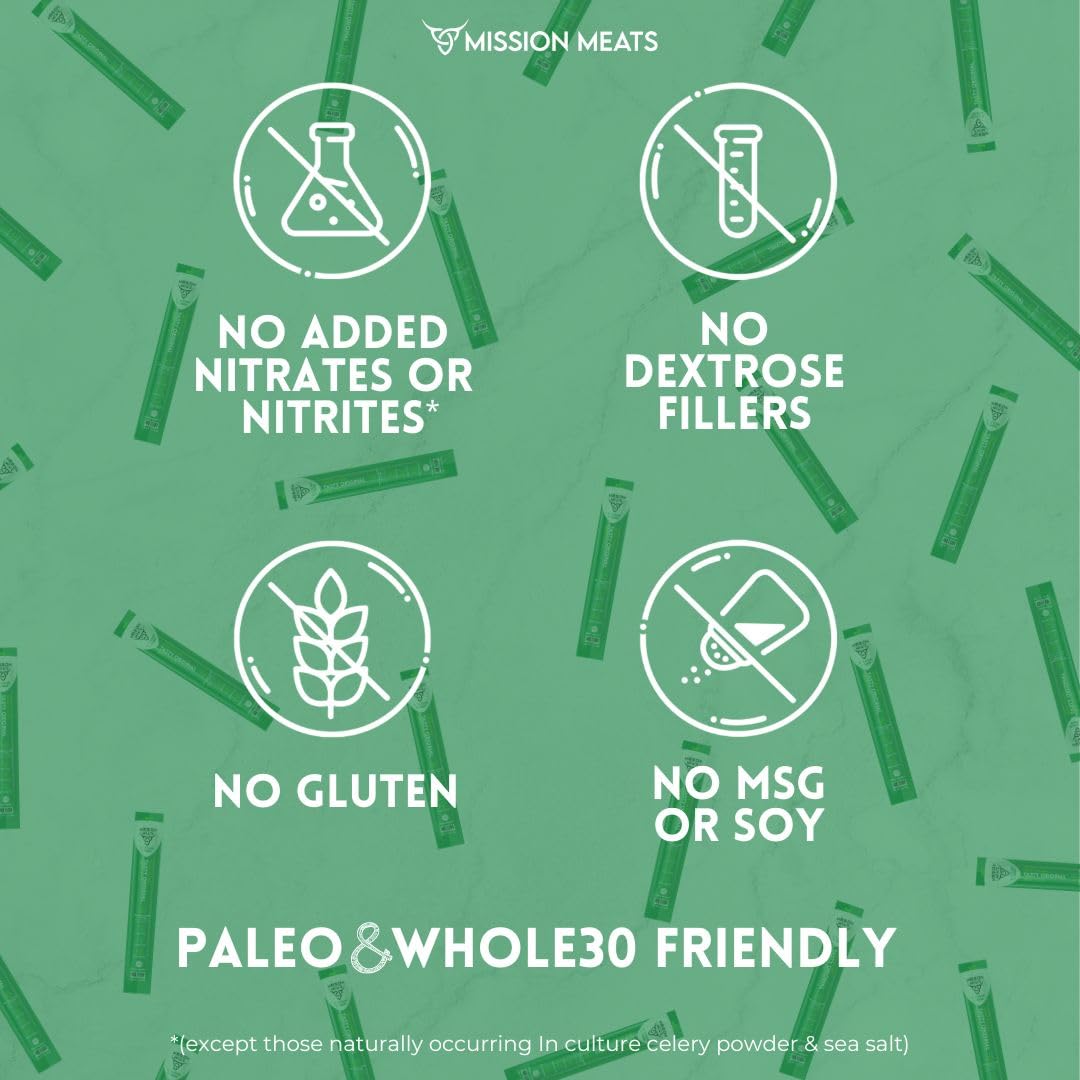 Mission Meats Beef Sticks - 100% Grass Fed Beef, Zero Sugar, Healthy Snacks, Individually Wrapped, Gluten Free, Non-GMO, Original 1oz (Pack of 12)